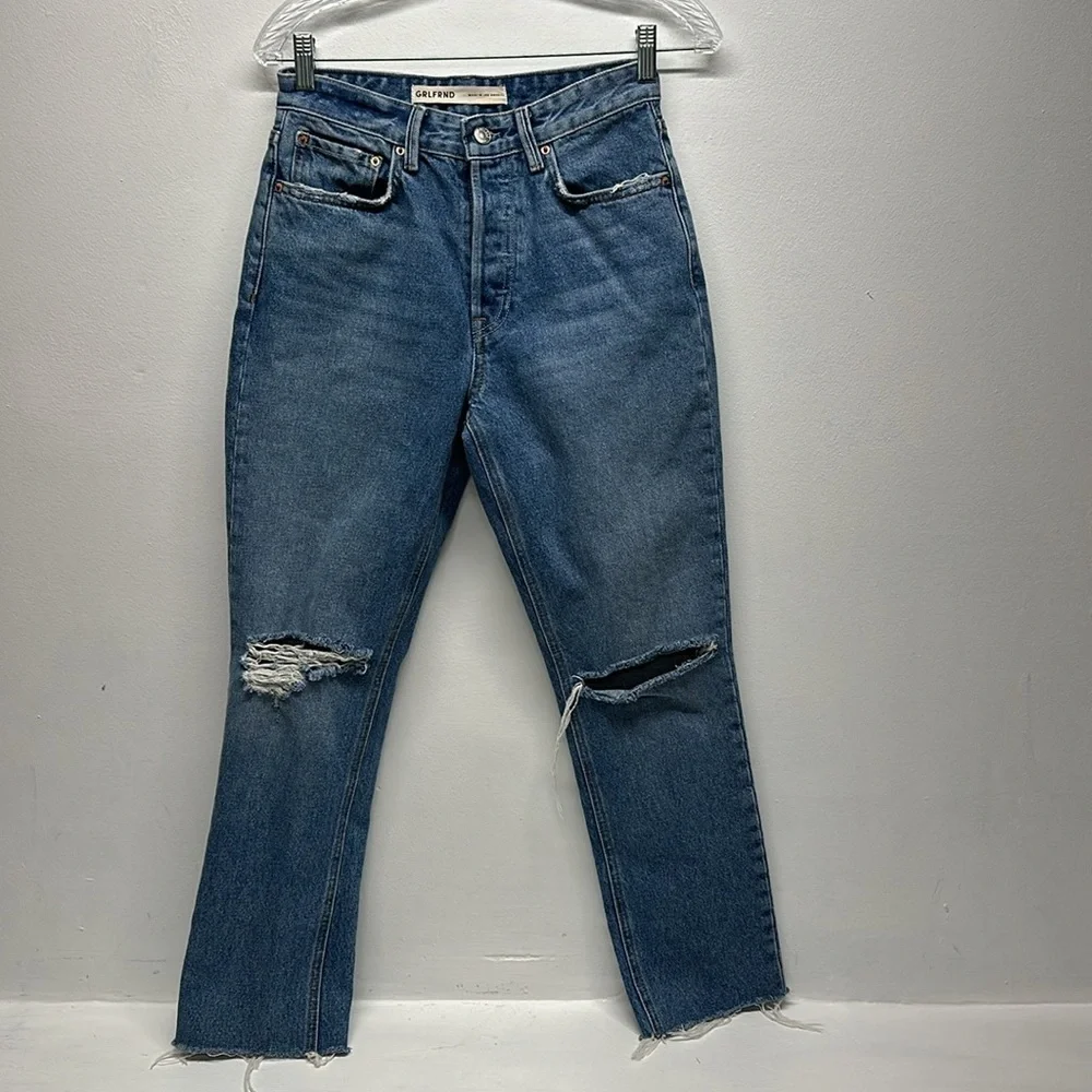 Grlfrnd Karolina Cropped Denim Jeans High Rise Straight The Valley Blue Size 25